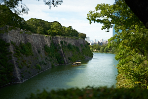 osaka castle walls over golden boat